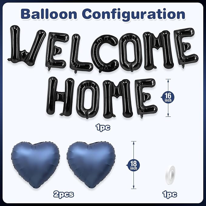 Welcome Home Balloons Navy Blue Black, 16Inch Welcome Home Foil Balloons Banner - Image 2