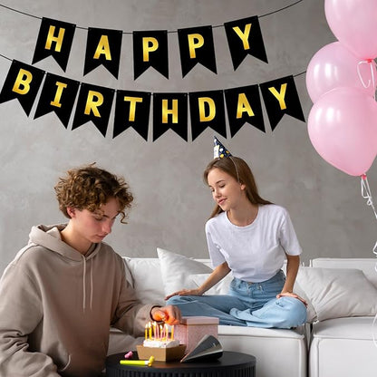 Hooqict Happy Birthday Banner Black and Gold Birthday Decorations - Image 7
