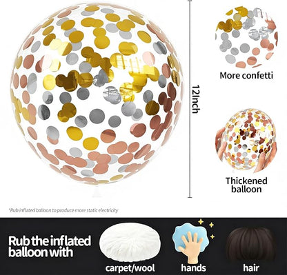 VHUWE Gold Silver Rose Gold Confetti Balloons 25 Pcs, 12 Inch Thickened Clear - Image 2