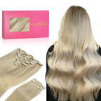 WENNALIFE Clip in Hair Extensions, 150g 22 Inch 9pcs Ash Blonde to Golden Blonde and Platinum Blonde Human Hair Extensions Thicker Clip in Hair Extensions Real Human Hair Clip Set Double Weft