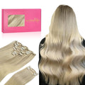 WENNALIFE Clip in Hair Extensions, 150g 18 Inch 9pcs Ash Blonde to Golden Blonde and Platinum Blonde Human Hair Extensions Thicker Clip in Hair Extensions Real Human Hair Clip Set Double Weft
