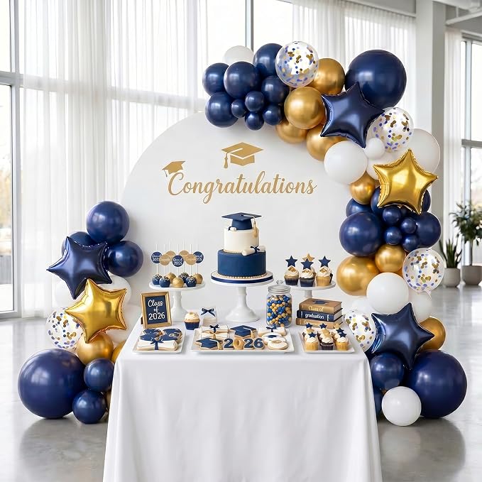 RUBFAC 176pcs Navy Blue Gold Balloons Arch Kit - Image 3