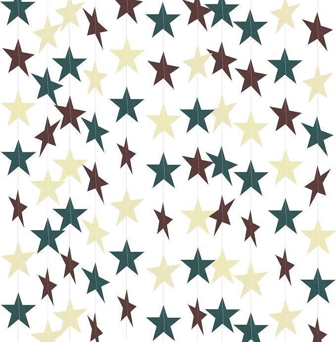 BEISHIDA 6Pcs Green and Brown Star Garland Decor Twinkle Paper Star Streamers by Beishida