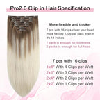 Pro2.0 Clip in Hair Extensions Real Human Hair 22inch 7pcs #8/60 Ash Brown to Platinum Blonde Real Hair Extensions Clip in Human Hair 120g Double Weft（#8/60-22inch）