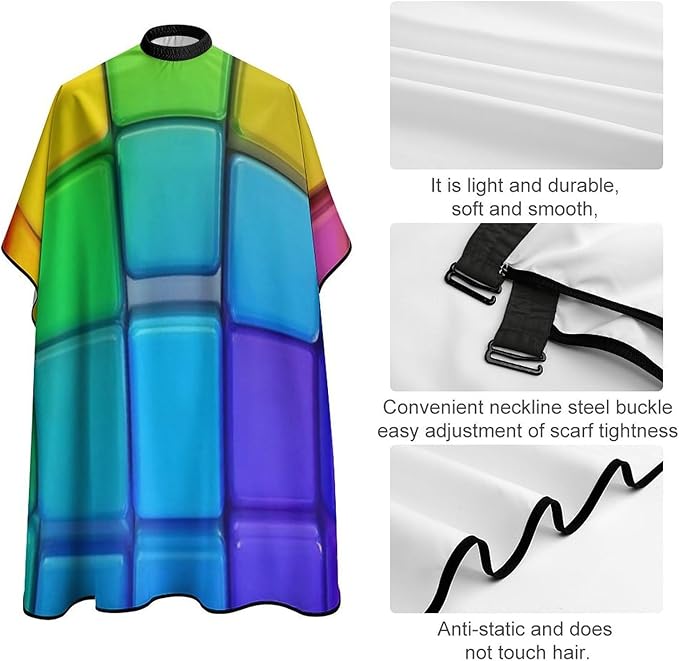 Soft Professional Hair Cutting Cape with Adjustable Closure Barber Cape Rainbow Colorful Blocks
