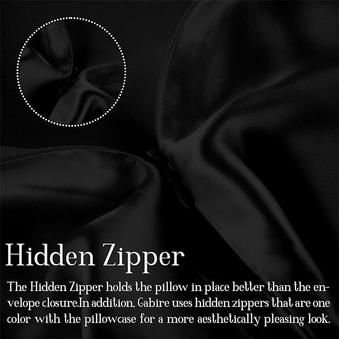 Mulberry Silk Pillow Cases Set of 2, Both Sides Real Silk Pillowcase for Hair and Skin Prevent Acne Pillowcase Organic Silk Pillowcase 2 Pack with Hidden Zipper, Black, Standard (20"×26")