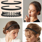 LAPOHI 10 PCS Fashion Black Brown Effortless Plastic Headbands with Teeth Comb Black Skinny Headbands No Slip Hair Bands for Women Men Teen Girls