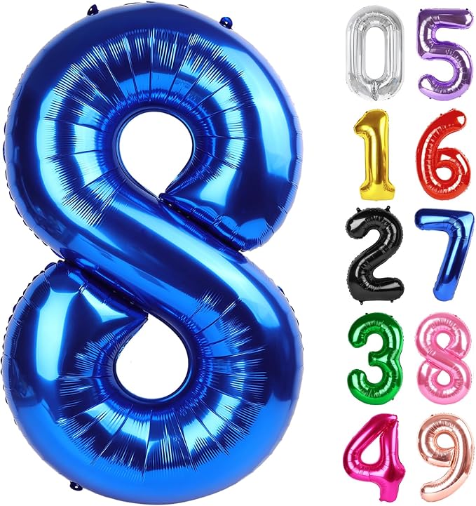 Navy Blue Number 8 Balloon 40 Inch, 8th Birthday Decorations Men Women | Foil by IWERP