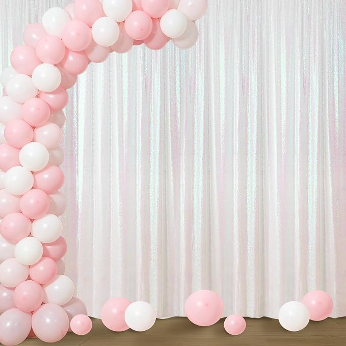 Sugargirl White Iridescent Sequin Backdrop Curtain 4FTx8FT Glitter White by Sugargirl
