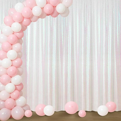 Sugargirl White Iridescent Sequin Backdrop Curtain 4FTx8FT Glitter White by Sugargirl