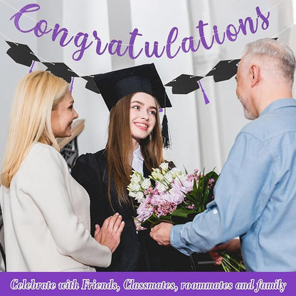 Class of 2026 Graduation Decorations Pre-Strung Glitter Congratulations Banner - Image 4