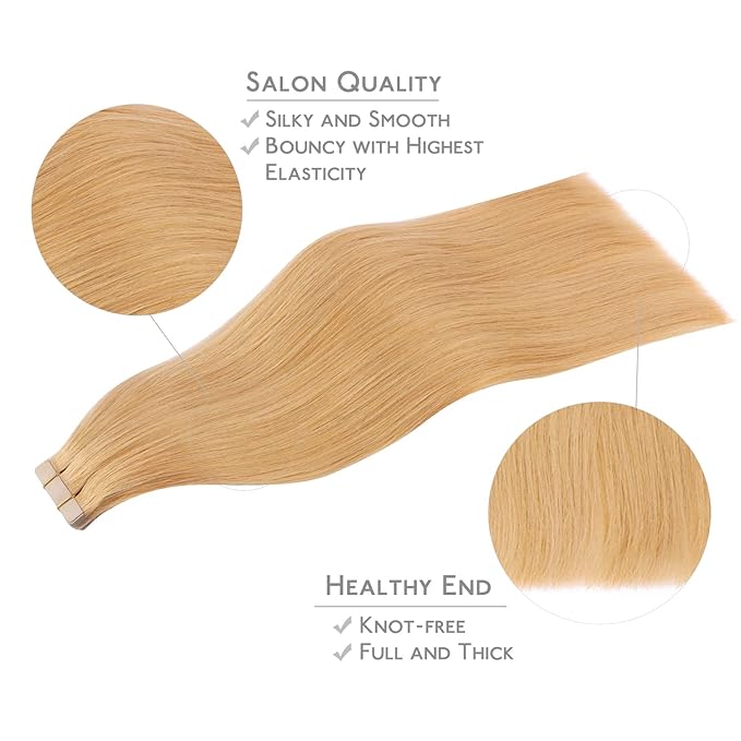WENNALIFE Tape in Hair Extensions Human Hair, 20pcs 50g 24 inch Strawberry Blonde Remy Hair Extensions Straight Human Hair Tape in Extensions Skin Weft Tape Extensions Human Hair