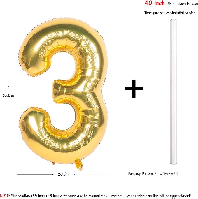 40In Large Gold Number Balloon 3 Aluminum Foil Mylar Big Number Balloon 0-9 | - Image 4