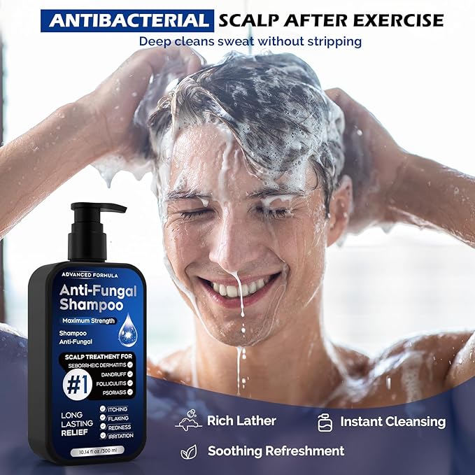 Antifungal Shampoo for Seborrheic Dermatitis, Folliculitis & Scalp Psoriasis, Anti-Dandruff Shampoo for Men & Women, Relieves Scalp Itching, Dryness, Sulfate & Paraben-Free, 10.1 Fl Oz-Fresh