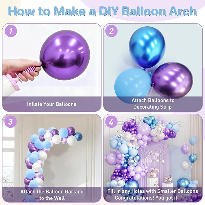 Blue Purple White Balloon Garland Arch Kit - Image 3