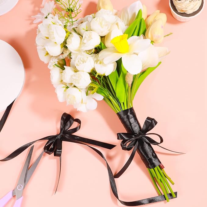 woric 120 Yards Black Satin Ribbon 3/8 Inch Thin Black Bows | Cake Bows Making - Image 5