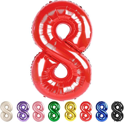 8 Balloon Numbers Party Decorations, 40In Red Balloons by Mluchee