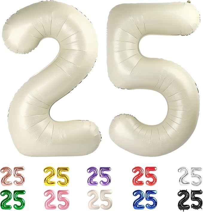 25 Balloon Numbers 40Inch for 25 Year Old Birthday Decorations, Cream | 40In by Mluchee
