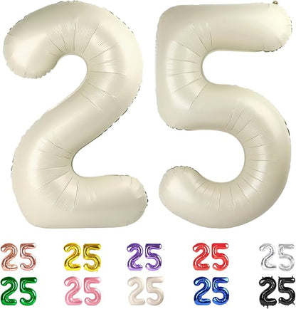 25 Balloon Numbers 40Inch for 25 Year Old Birthday Decorations, Cream | 40In by Mluchee