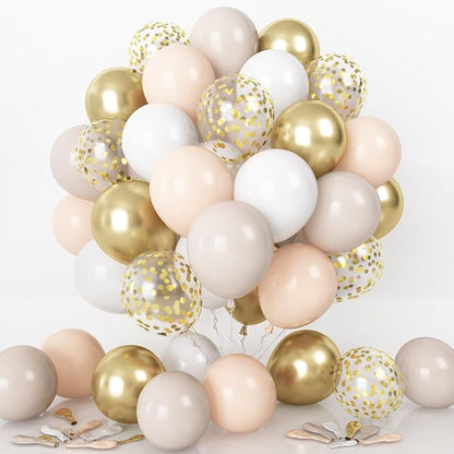 Beige White Gold Balloons, Neutral Cream Ivory Double Stuffed Nude Gold Balloons by Togvu