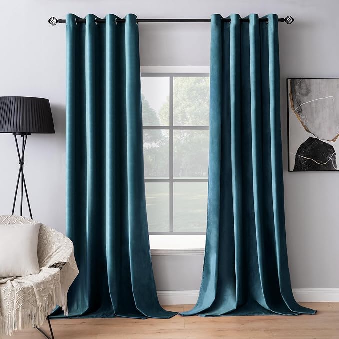 MIULEE Velvet Curtains Peacock Blue 52 x 108 Inch Length Set of 2 | Extra Long by MIULEE