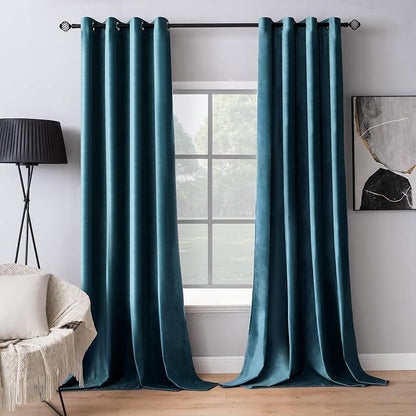 MIULEE Velvet Curtains Peacock Blue 52 x 84 Inch Length Set of 2 | Grommet by MIULEE