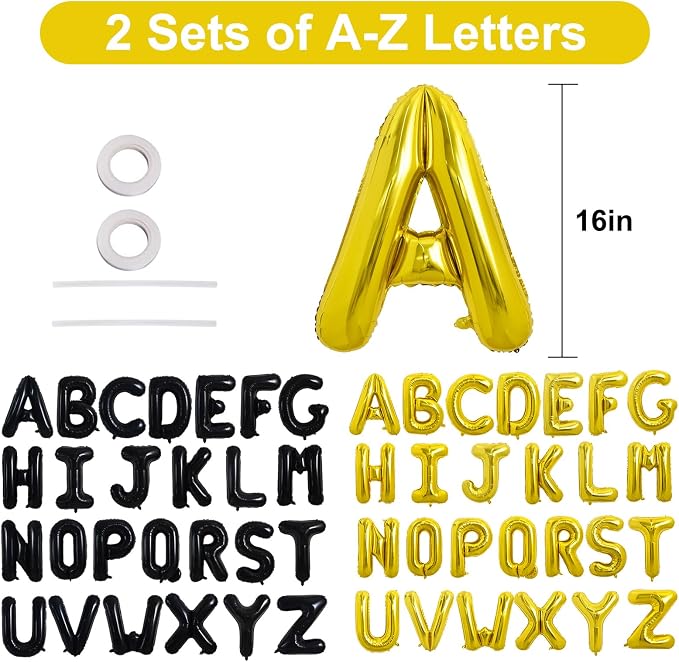 TONIFUL Black and Gold Letter Balloons 52 Pcs 2 Sets A-Z Alphabet Banner Kit 16 - Image 2