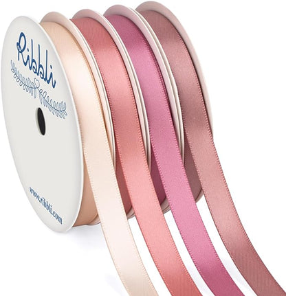Ribbli Dusty Rose Satin Ribbon 3/8 Inch x 4 Rolls Total 40 Yards- Champagne by Ribbli