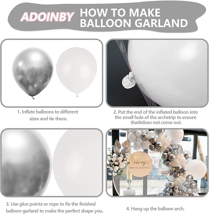 White and Silver Balloon Arch Kit, Engagements, Baby Shower, Anniversary Party - Image 3
