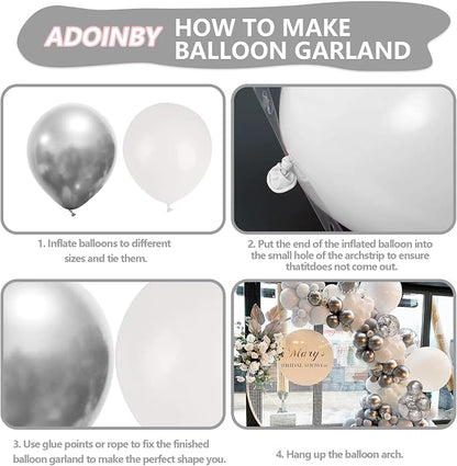 White and Silver Balloon Arch Kit, Engagements, Baby Shower, Anniversary Party - Image 3