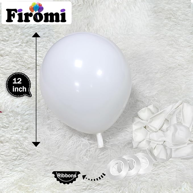 Firomi Matte White Balloons 12-inch 100 Pack Big Thicken | Helium, Round after - Image 2