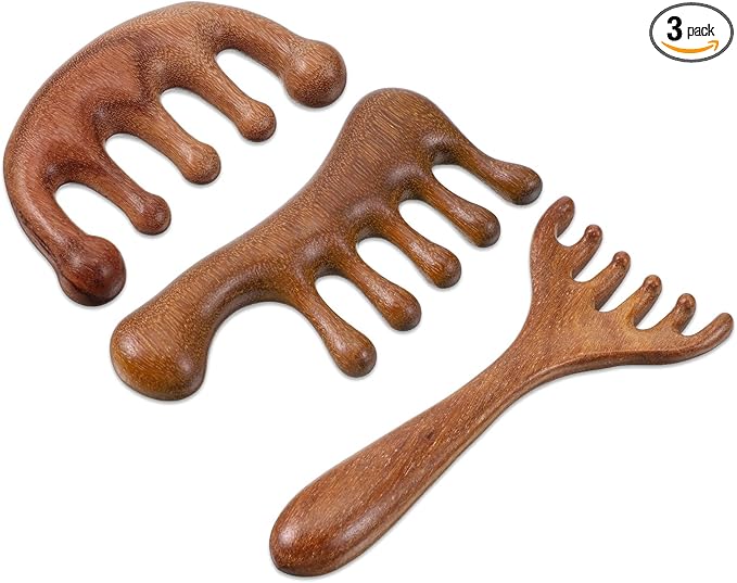 3 Pcs Wooden Scalp Massage Comb Wide Tooth Loc Comb Head Scratcher Scalp Massager Head Massager Tool for Relaxation, Gua Sha Combs for Women Men Gift