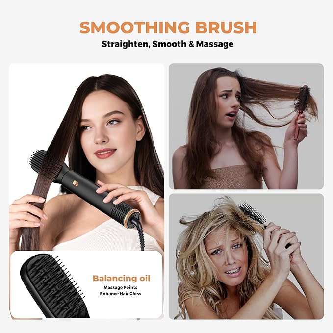 5 in 1 Blow Dryer Brush Set,Hot Air Styler Negative Ion Air Curling Wrap Air Curler, Round Brush Blow Dryer Curling Iron Hair Styling Tools Gift for Dry,Volumize, Straight,Curl,100-120V