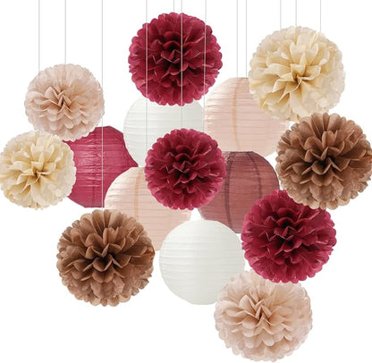 Burgundy-Brown Champagne Party-Decorations Paper-Flowers Lanterns by Hugfond