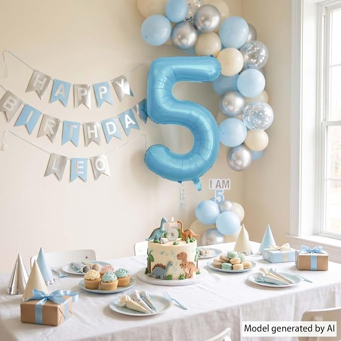 Pearlescent Blue Number 5 Balloon 40 Inch, Shiny Foil - Image 7