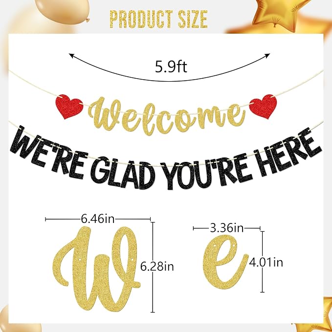 Welcome We're Glad You're Here Banner, Pre-strung | Glitter Church Welcome Sign - Image 2