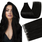 Full Shine Tape Hair Extensions Real Human Hair Color 1B Injection Tape in Hair Extensions 18Inch Seamless Invisible Skin Weft Injected Extension 50G 20Pcs Travel Friendly Styling