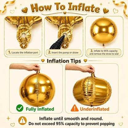 Black and Gold Round Foil Balloons - Image 4