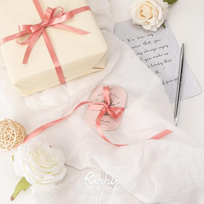 Ribbli Double Faced Rose Gold Satin Ribbon, 3/8” x Continuous 25 Yards - Image 3