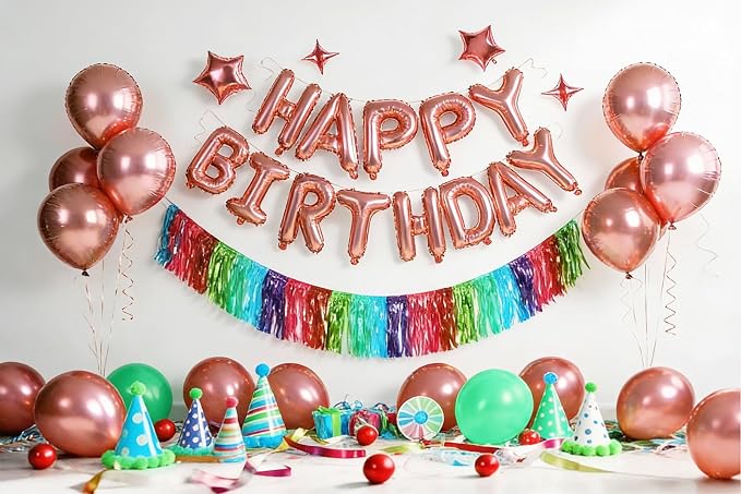 Rose Gold Happy Birthday Balloons Banner Sign Mylar letter Party Decoration | - Image 5