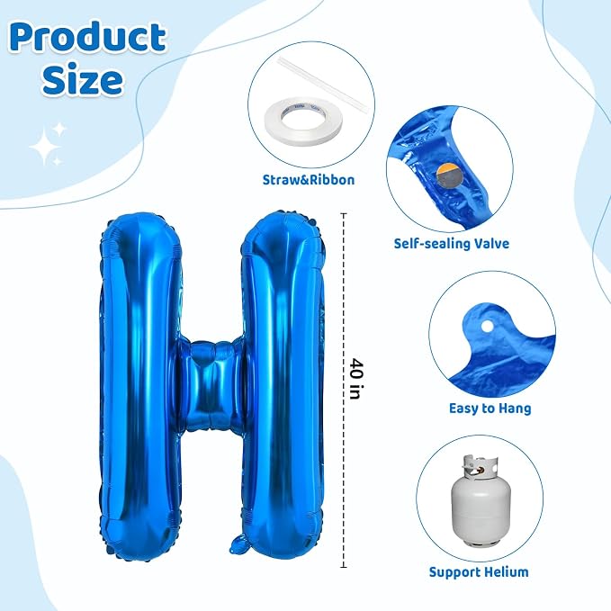 Blue HOME Balloons, 40 Inch HOME Letter Balloons Blue Home Balloon Banner - Image 2
