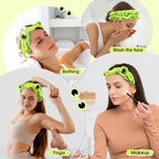 Face Wash Headband, Skincare Headband Wrist Bands For Washing Face Set Spa Hair Bands come with a Hair Scrunchie Cute Green Frog Elastic for Makeup Girls Women