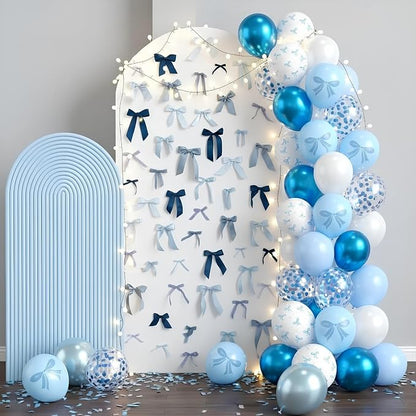 Blue Bow Balloons, Metallic Macaron Preal White Balloon Bow Print Balloon - Image 7