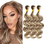 Highlight Bundles Human Hair Blonde Body Wave Bundle Niegmeag Brazilian Virgin Remy Hair 3 Bundles 14 16 18 Inch 2 Tone Blonde and Brown Body Wave Bundle 300g