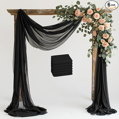 Black Wedding Arch Draping Fabric Backdrop Drapes Sheer 6 Panels | 28.7"x20FT by Wokceer