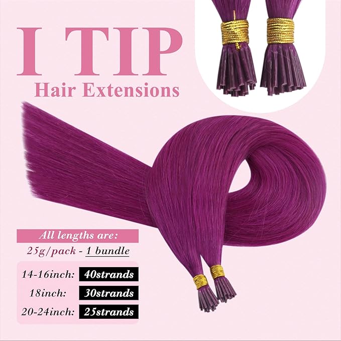 YoungSee I Tip Hair Extensions Purple I tip Hair Extensions Human Hair Purple Hair Extension I tips Extensions Real Human Hair Color-Hair 18Inch 30s 25g Experimenting with Colors