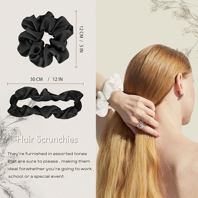 4PCS Large Silk Scrunchies for Women - Hair Elastics Handmade Scrunchie for Thick Hair Girl Hair Ties Ponytail Holders Jumbo Scrunchies (White)