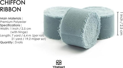 Vitalizart Dusty Blue Chiffon Silk Ribbon 1" x 21 Yd Fringe Fabric Package - Image 2