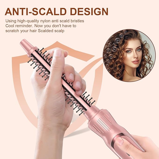 Heated Round Brush 1/2 Inch Small Curling Brush,Volumizing Thermal Brush 0.5 Inch Ceramic Tourmaline Heated Hot Ionic Iron, Tiny Curling Wand Hair Styler Tool (Pink, 0.5 inch)