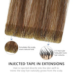 COOKAYU Injected Tape in Hair Extensions Human Hair,Medium Brown to Caramel Blonde Invisible Human Hair Tape in Extensions Seamless 20pcs 30g 14Inch